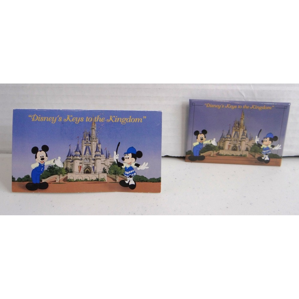 Disney Keys to the Kingdom Tour Gold Key Pin and Button Set Mickey Minnie WDW
